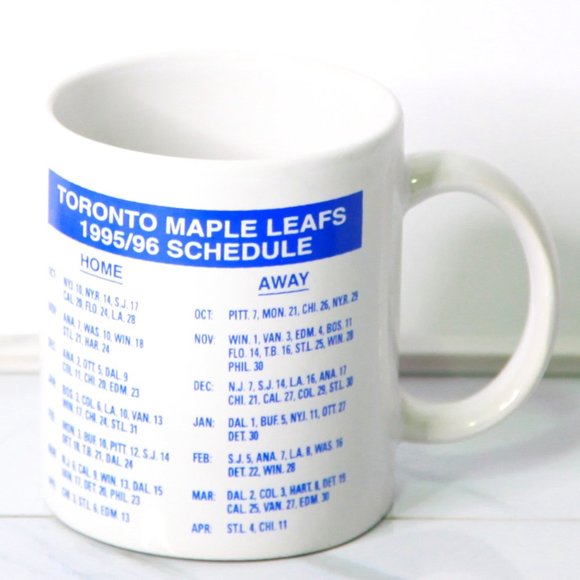 Local Specialty Mug NHL Toronto Maple Leafs Hockey Home & Away Schedule 1995/96 - Picture 1 of 2